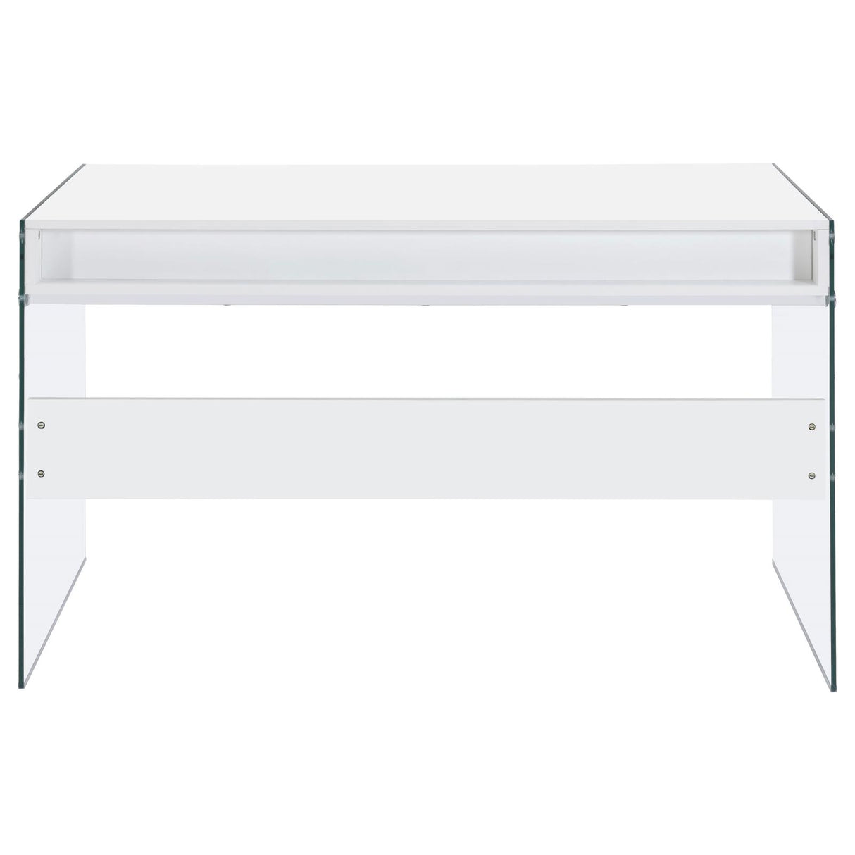 Dobrev Glossy White/Clear 2-Drawer Writing Desk from Coaster - Luna Furniture