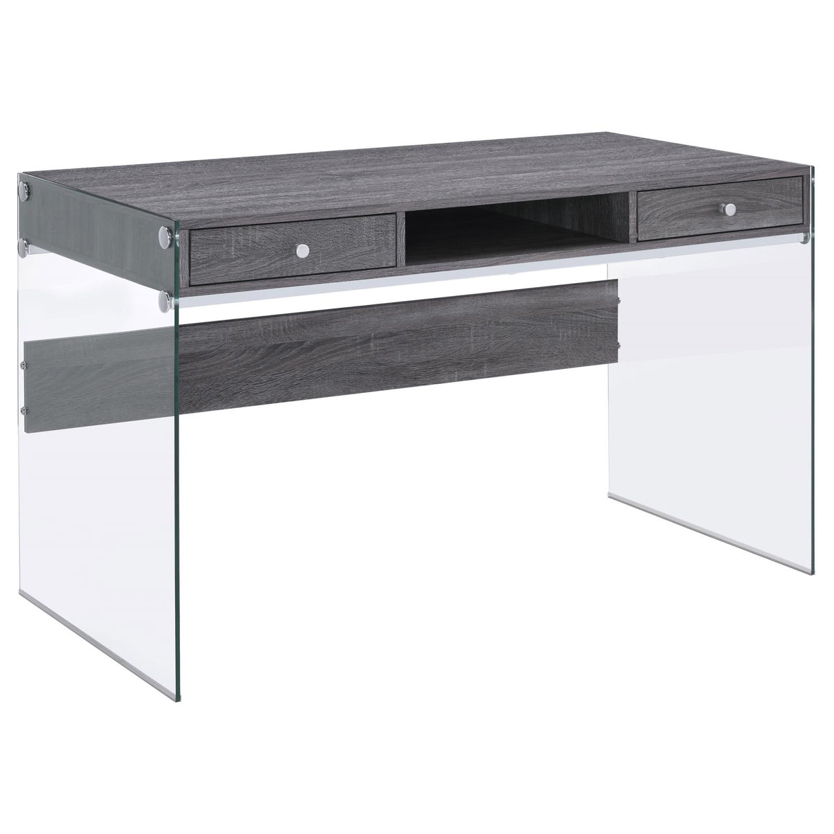 Dobrev Weathered Gray/Clear 2-Drawer Writing Desk from Coaster - Luna Furniture