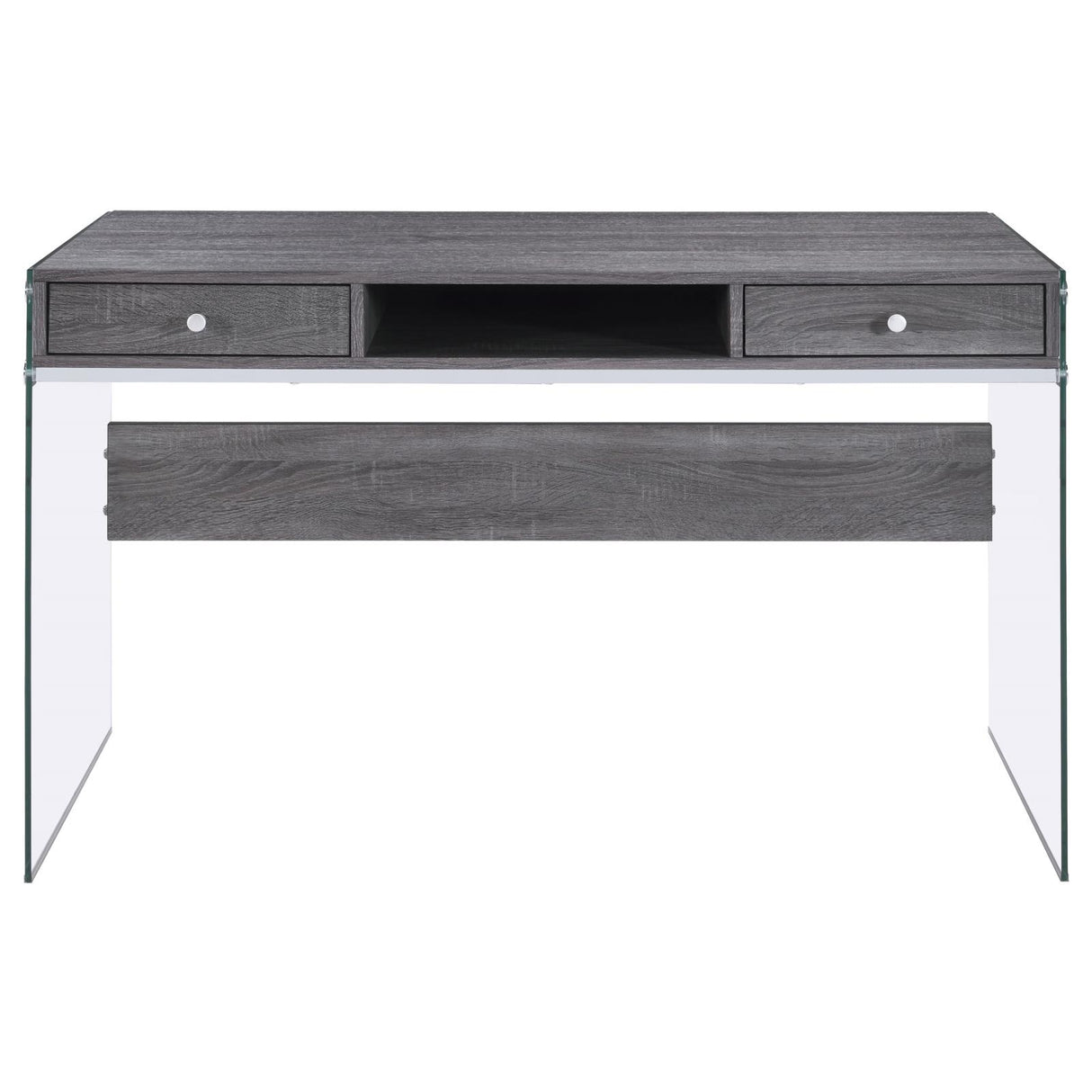 Dobrev Weathered Gray/Clear 2-Drawer Writing Desk from Coaster - Luna Furniture