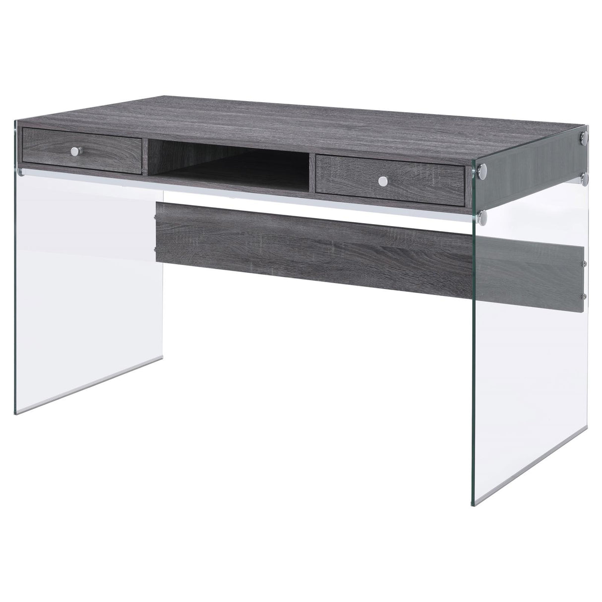 Dobrev Weathered Gray/Clear 2-Drawer Writing Desk from Coaster - Luna Furniture