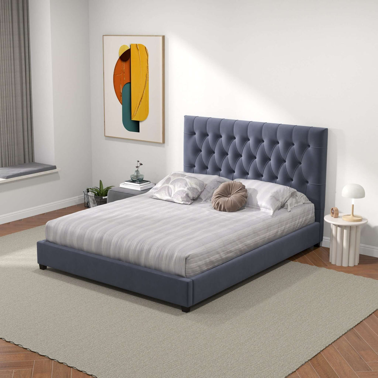 Donald Upholstered Platform Bed King / Grey - AFC00511 - Luna Furniture