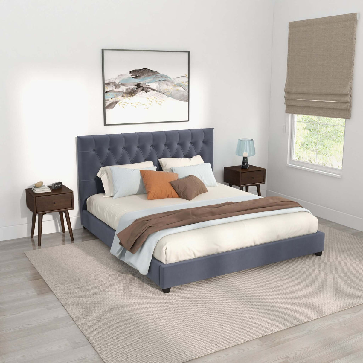 Donald Upholstered Platform Bed Queen / Grey - AFC00529 - Luna Furniture