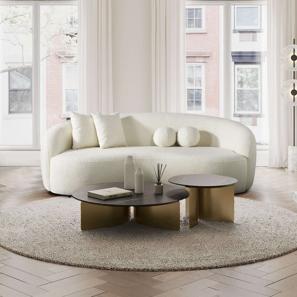 Drake Japandi Style Curvy Boucle Sofa Ivory - AFC00451 - Luna Furniture