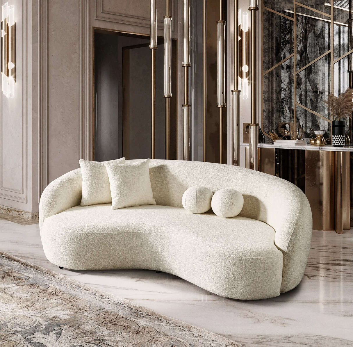 Drake Japandi Style Curvy Boucle Sofa Ivory - AFC00451 - Luna Furniture