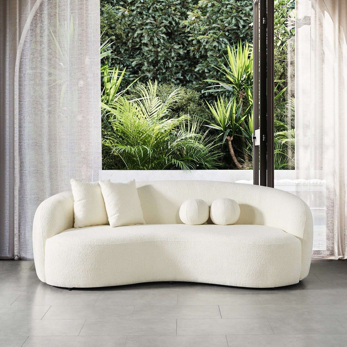 Drake Japandi Style Curvy Boucle Sofa Ivory - AFC00451 - Luna Furniture