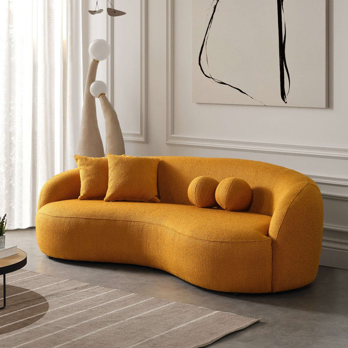 Drake Japandi Style Curvy Boucle Sofa Orange - AFC00485 - Luna Furniture