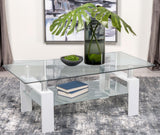 Dyer Rectangular Glass Top Coffee Table With Shelf White from Coaster - Luna Furniture