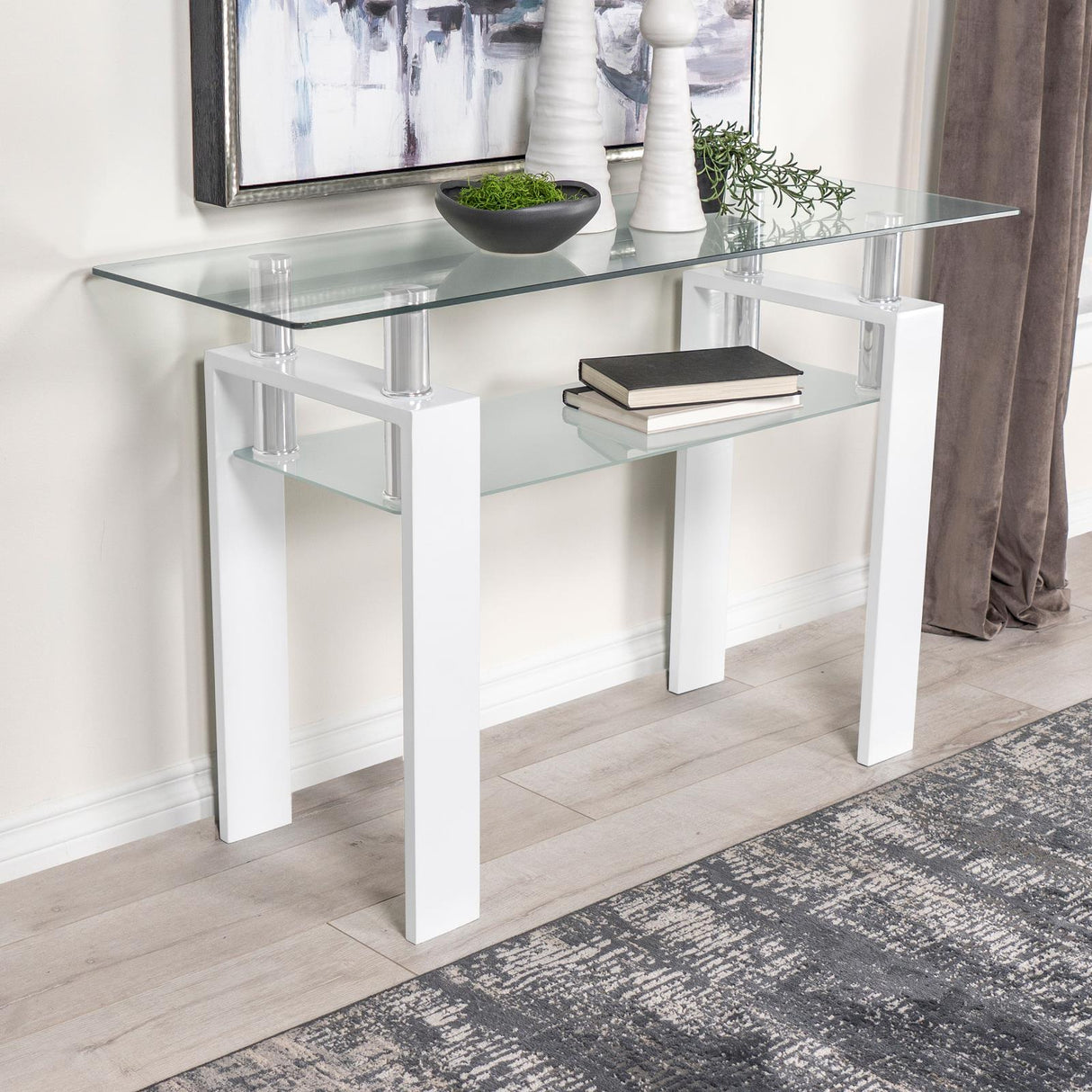 Dyer Rectangular Glass Top Sofa Table With Shelf White from Coaster - Luna Furniture