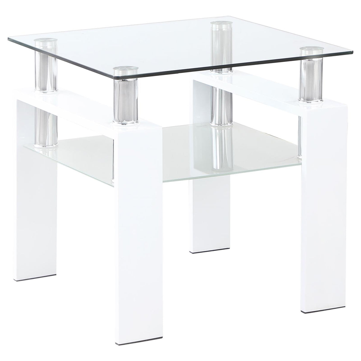 Dyer Square Glass Top End Table With Shelf White from Coaster - Luna Furniture