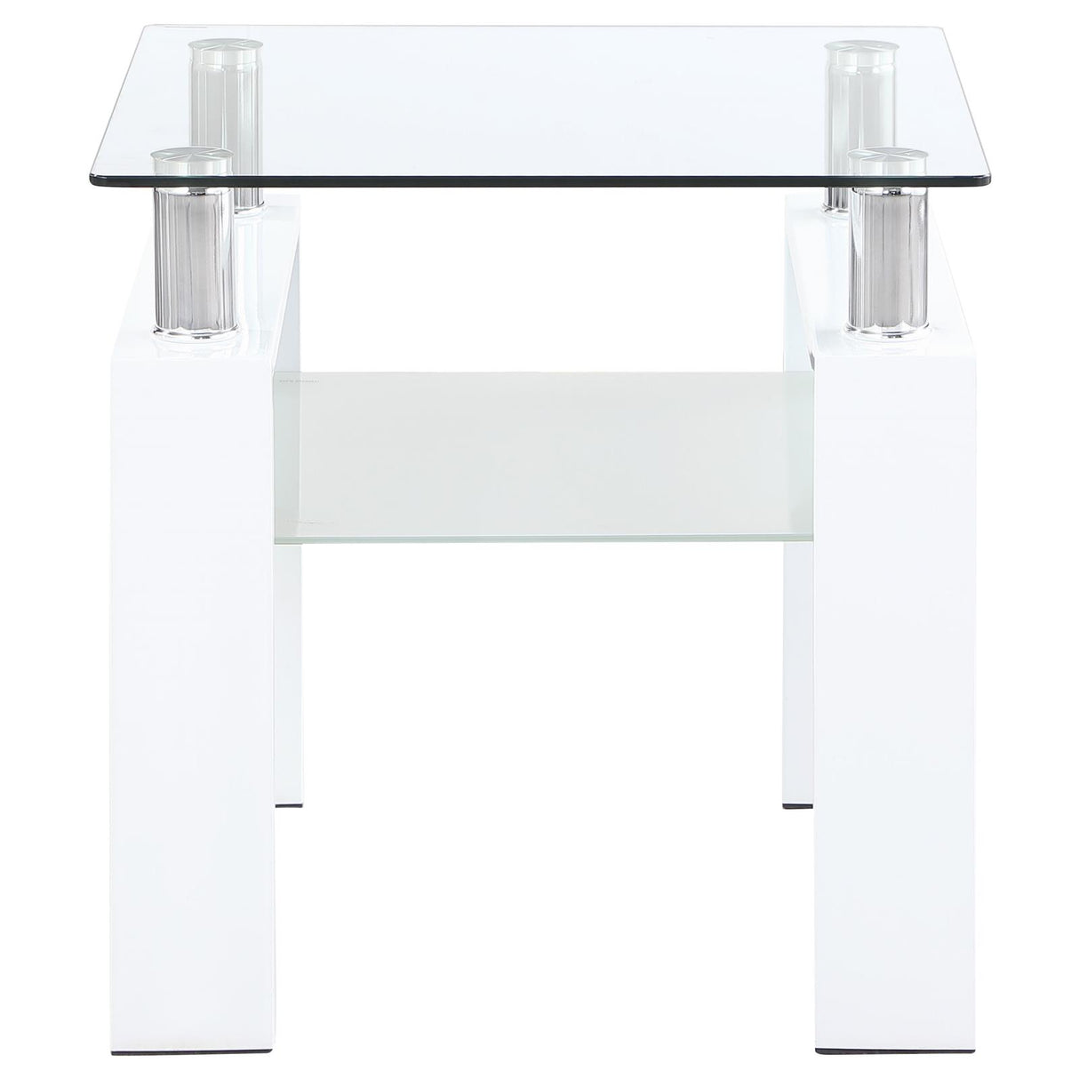 Dyer Square Glass Top End Table With Shelf White from Coaster - Luna Furniture