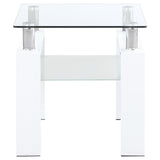 Dyer Square Glass Top End Table With Shelf White from Coaster - Luna Furniture