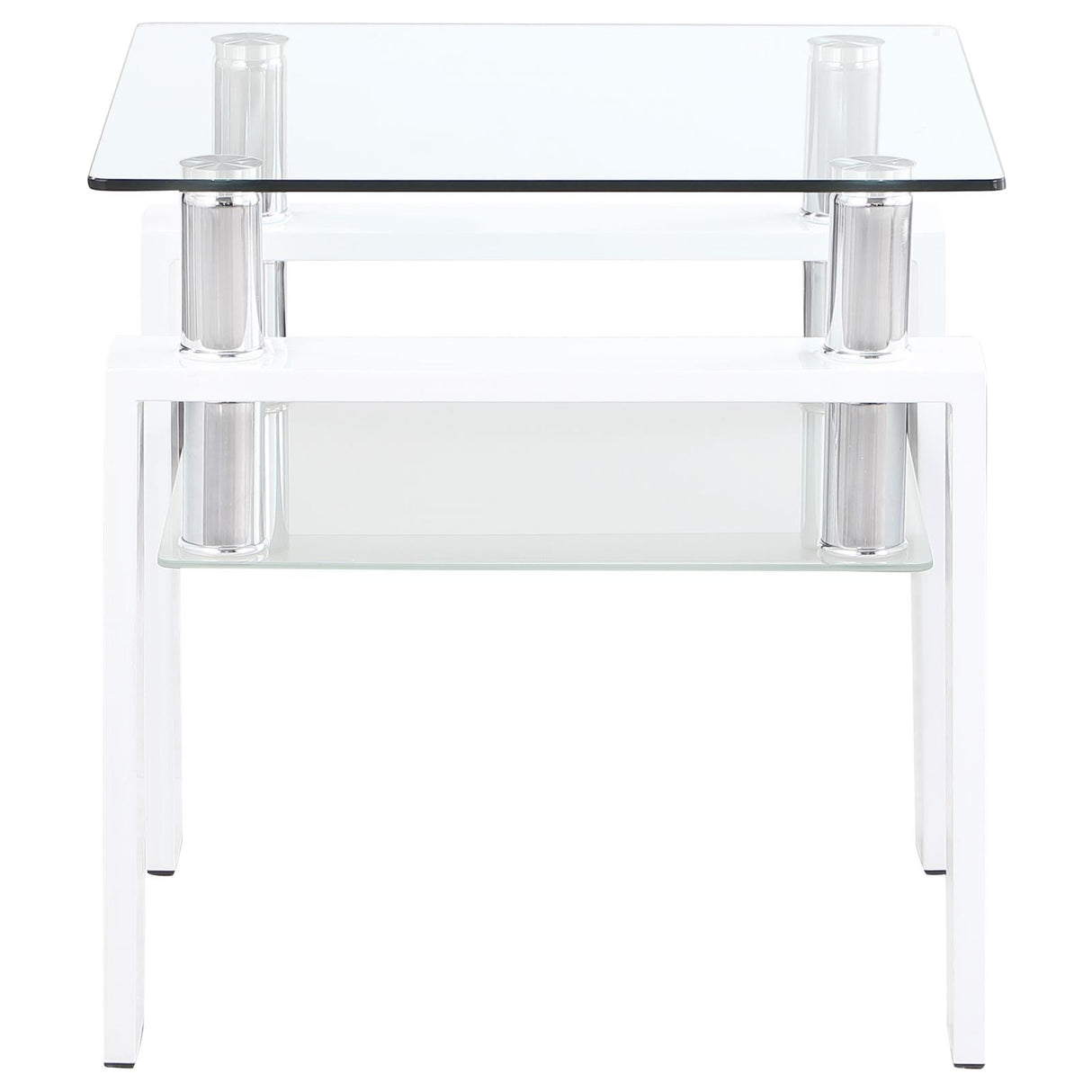 Dyer Square Glass Top End Table With Shelf White from Coaster - Luna Furniture