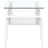 Dyer Square Glass Top End Table With Shelf White from Coaster - Luna Furniture