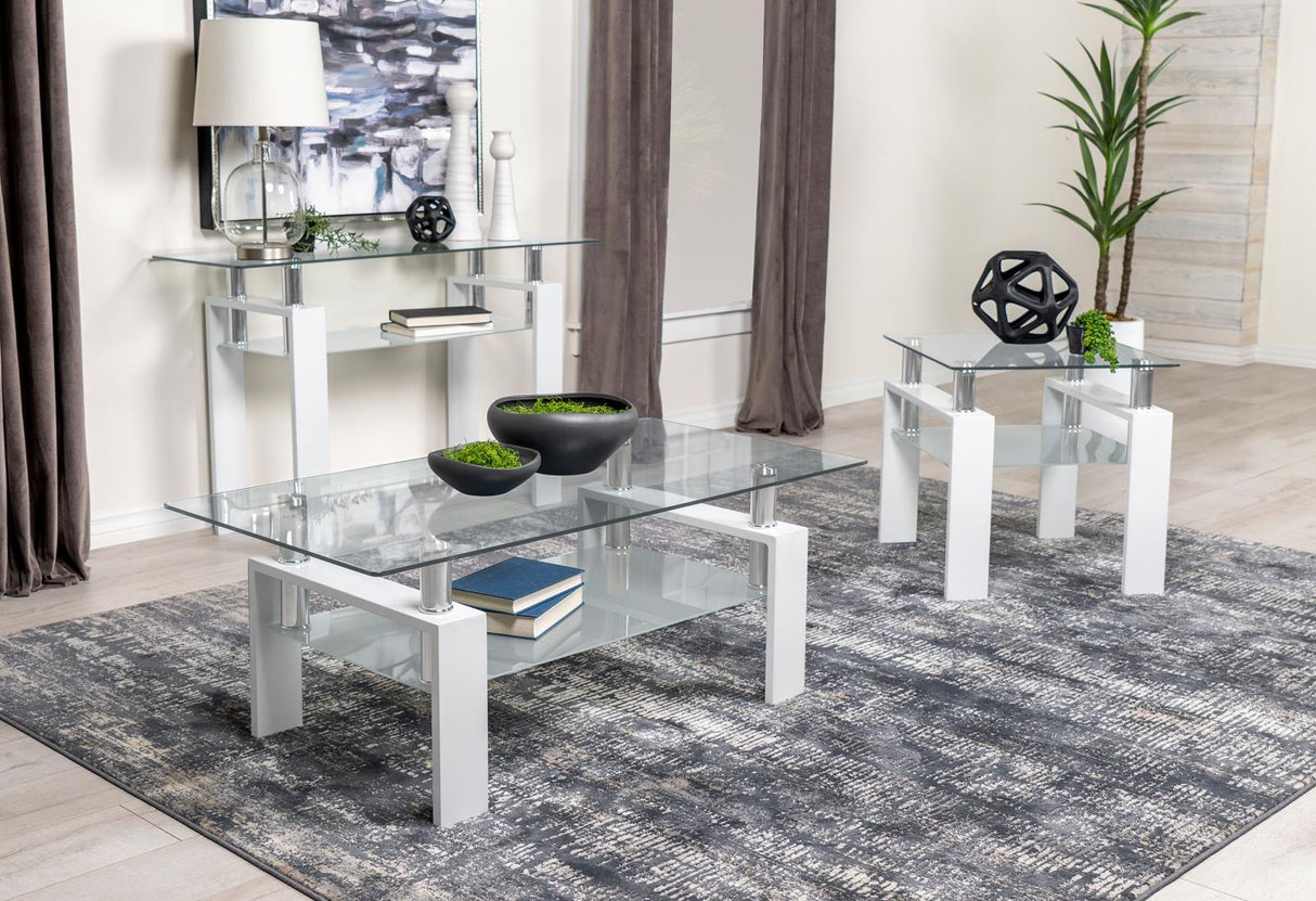 Dyer Square Glass Top End Table With Shelf White from Coaster - Luna Furniture