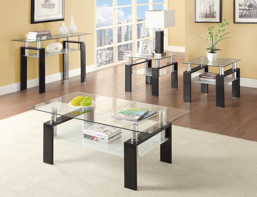 Dyer Black Tempered Glass Coffee Table with Shelf from Coaster - Luna Furniture