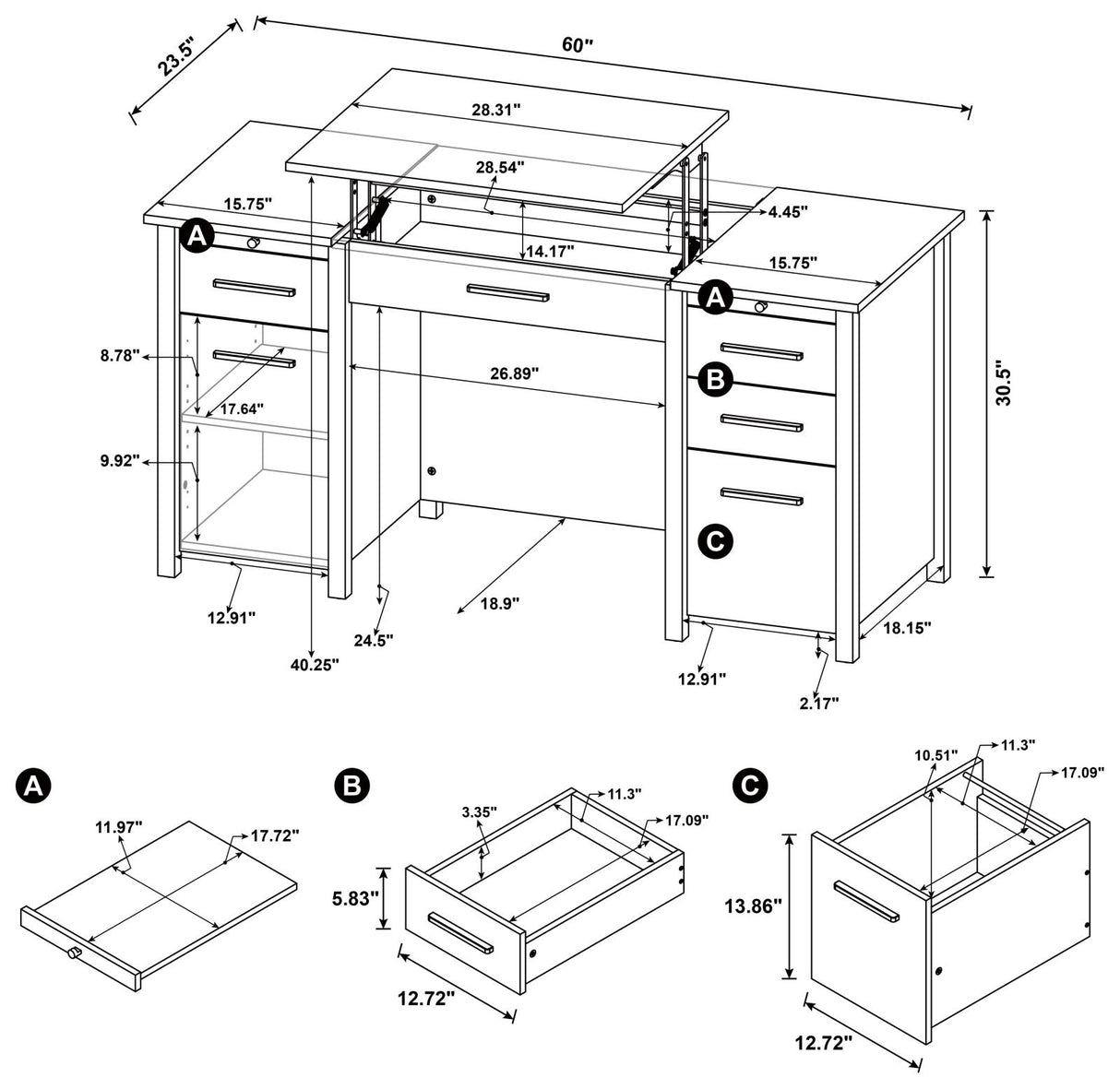 Dylan 4-Drawer Lift Top Office Desk from Coaster - Luna Furniture