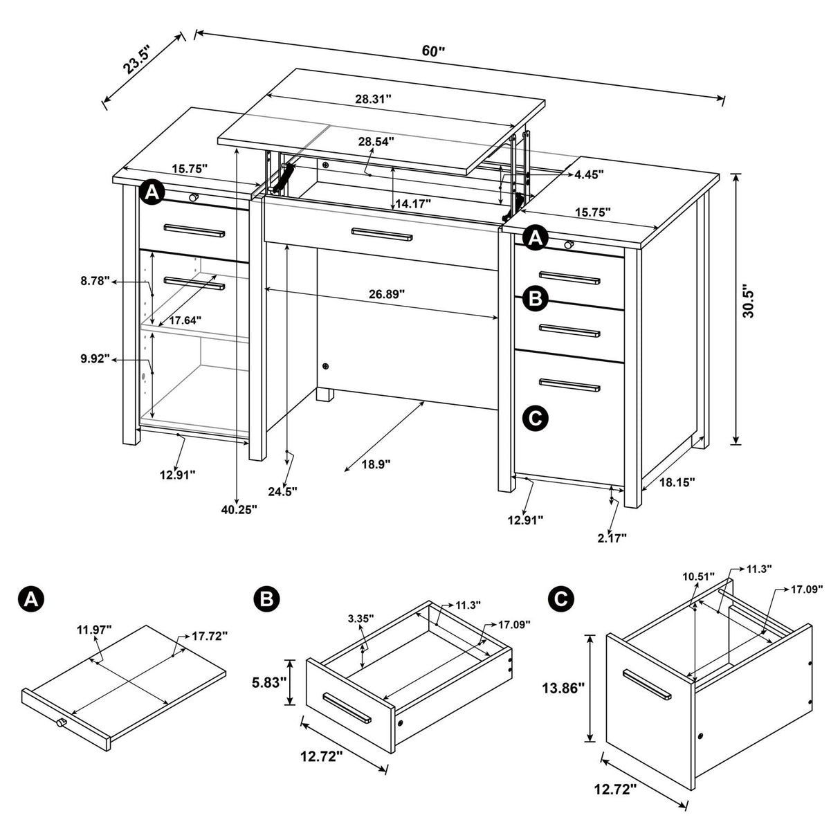 Dylan 4-Drawer Lift Top Office Desk from Coaster - Luna Furniture