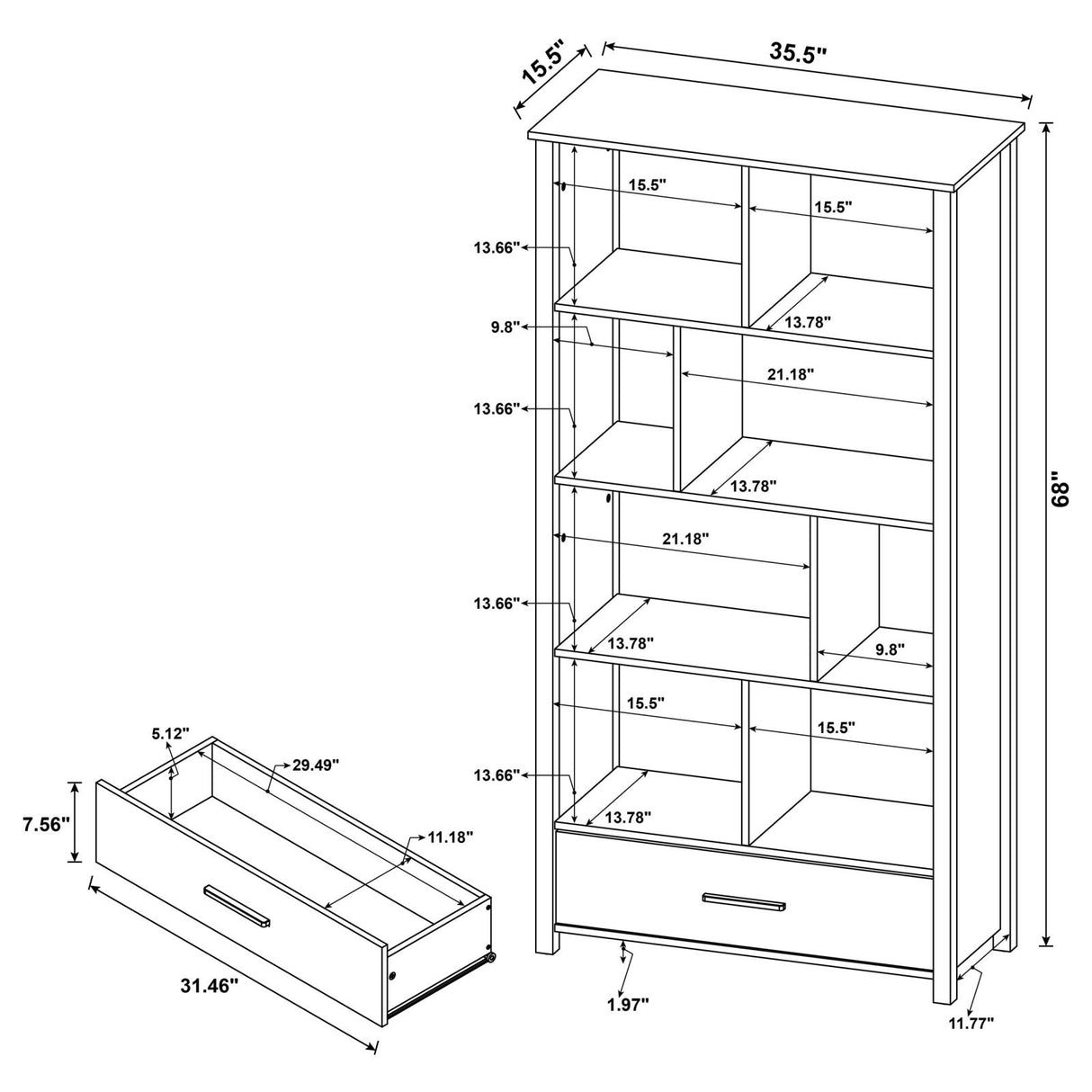 Dylan Rectangular 8-Shelf Bookcase from Coaster - Luna Furniture