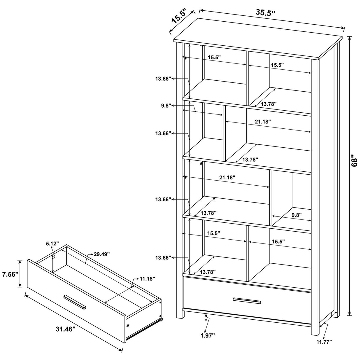 Dylan Rectangular 8-Shelf Bookcase from Coaster - Luna Furniture