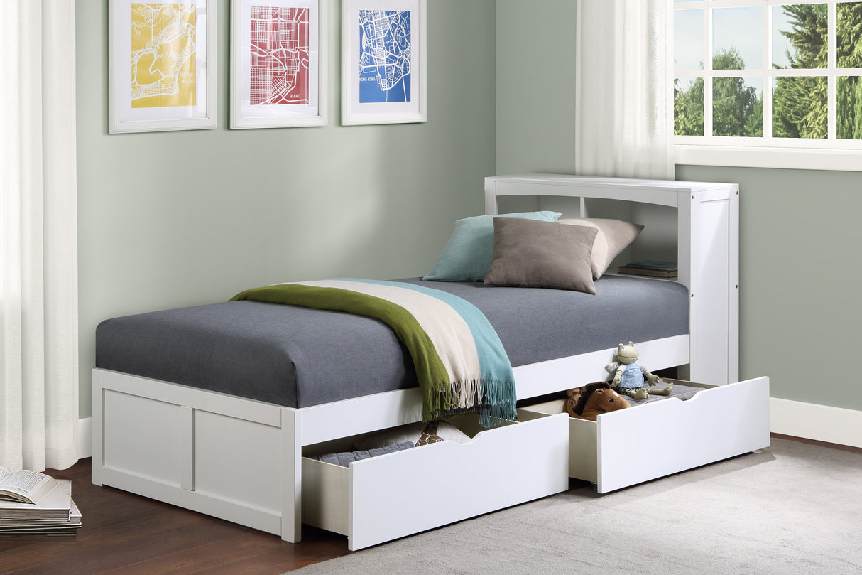 Galen White Twin Bookcase Bed with Storage Boxes -  Homelegance - Luna Furniture