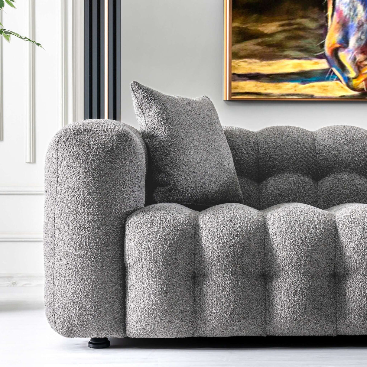 Eden Modern Tufted Chesterfield Boucle Fabric Sofa Light Grey - AFC00226 - Luna Furniture