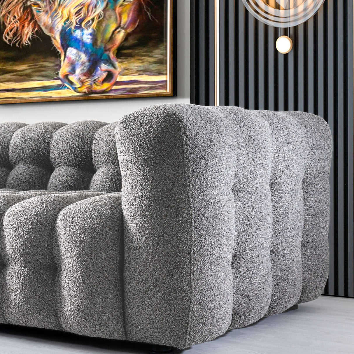 Eden Modern Tufted Chesterfield Boucle Fabric Sofa Light Grey - AFC00226 - Luna Furniture