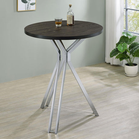 Glenbrook Satin Nickel Round Glass Top Bar Table from Coaster - Luna Furniture