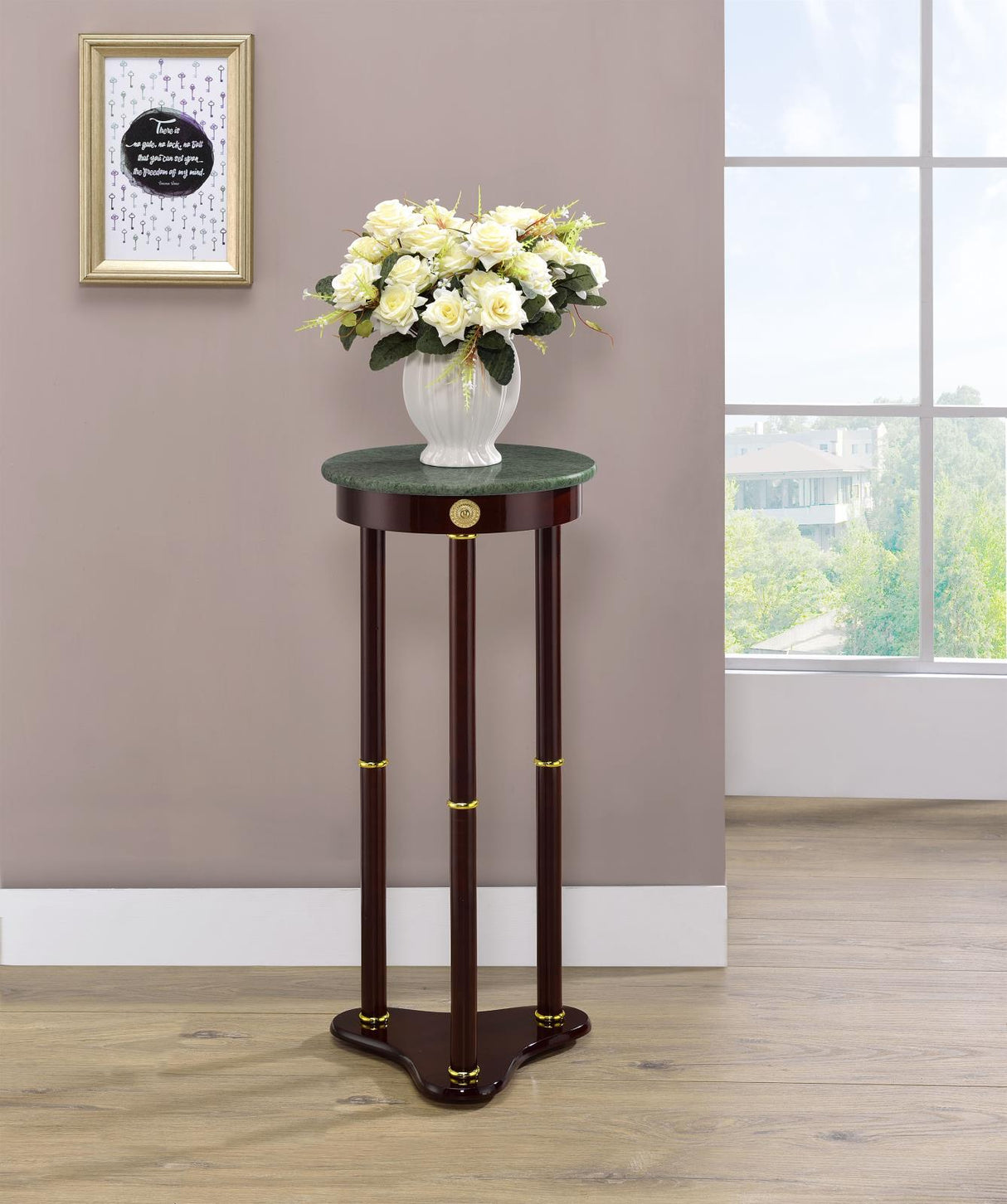 Edie Merlot Round Marble Top Accent Table from Coaster - Luna Furniture