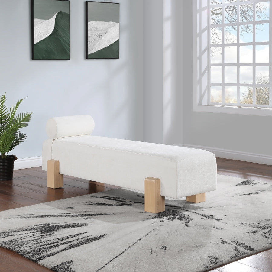 Edison Chenille Fabric Bench Cream from Meridian - Luna Furniture