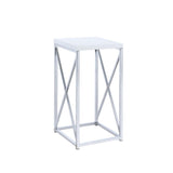 Edmund Glossy White/Chrome Accent Table with X-cross from Coaster - Luna Furniture