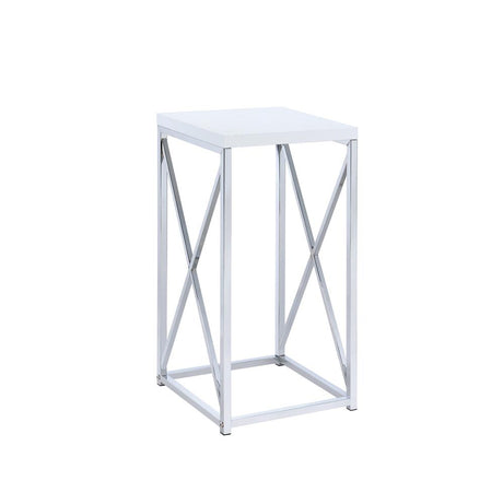 Edmund Glossy White/Chrome Accent Table with X-cross from Coaster - Luna Furniture