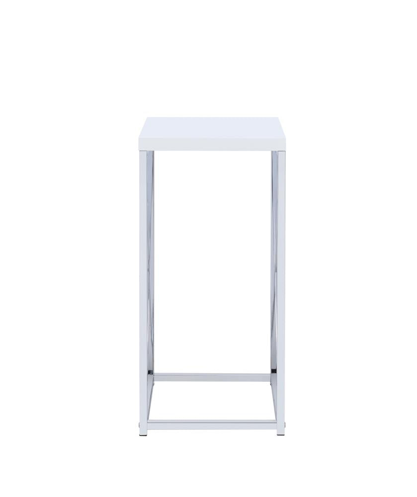 Edmund Glossy White/Chrome Accent Table with X-cross from Coaster - Luna Furniture