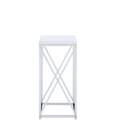 Edmund Glossy White/Chrome Accent Table with X-cross from Coaster - Luna Furniture