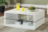 Elana Glossy White Rectangle 2-Shelf Coffee Table from Coaster - Luna Furniture