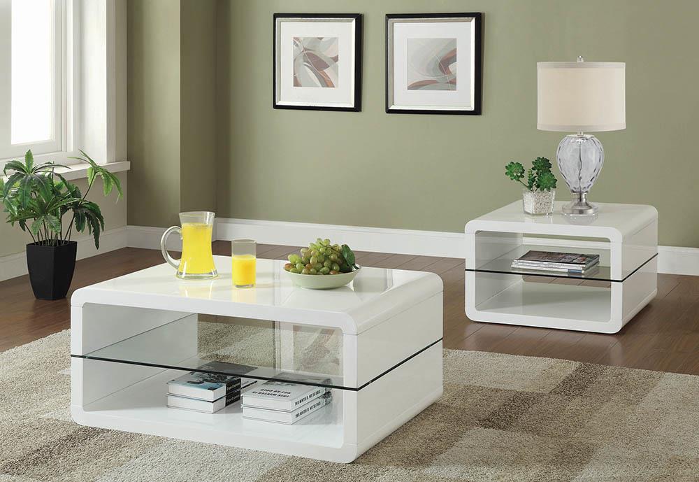 Elana Glossy White Rectangle 2-Shelf Coffee Table from Coaster - Luna Furniture