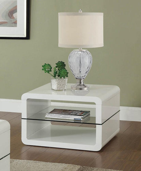 Elana Square 2-Shelf End Table Glossy White from Coaster - Luna Furniture