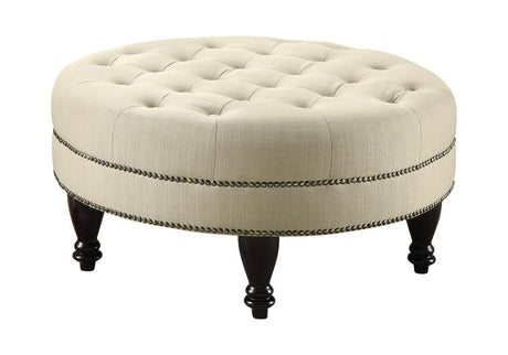 Elchin Round Upholstered Tufted Ottoman Oatmeal from Coaster - Luna Furniture