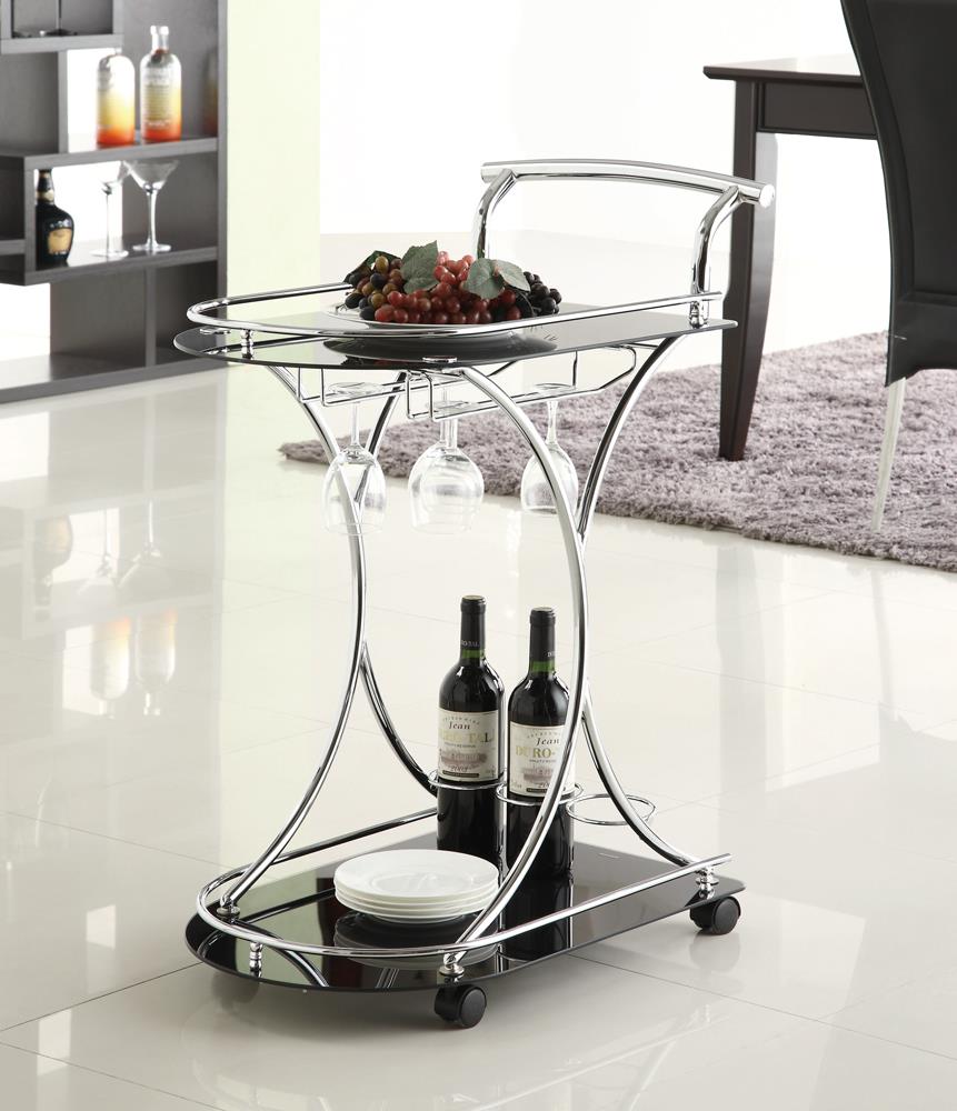 Elfman Chrome/Black 2-shelve Serving Cart from Coaster - Luna Furniture