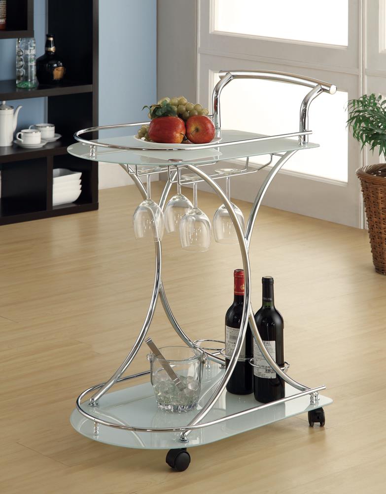 Elfman Chrome/White 2-shelve Serving Cart from Coaster - Luna Furniture