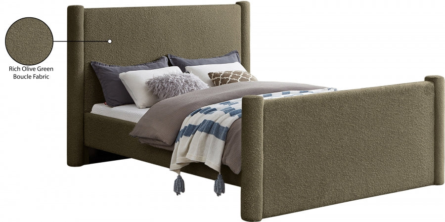 Elias Boucle Fabric King Bed Olive from Meridian - Luna Furniture