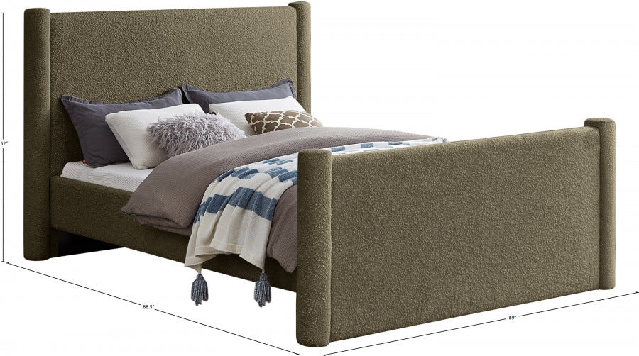 Elias Boucle Fabric King Bed Olive from Meridian - Luna Furniture