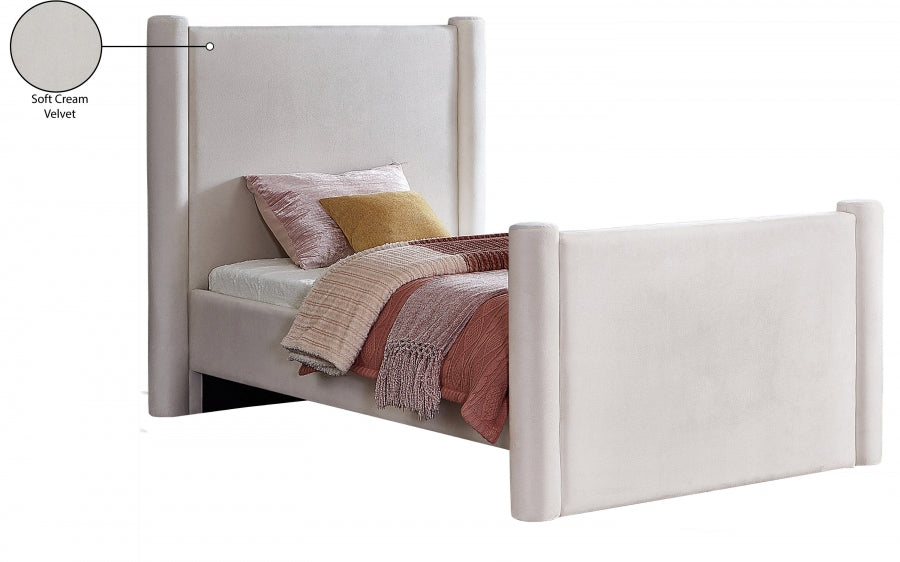 Elias Velvet Twin Bed Cream from Meridian - Luna Furniture