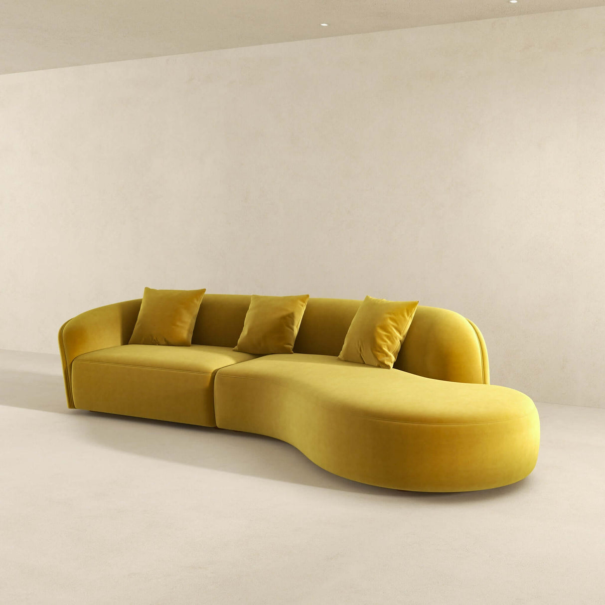 Elijah Japandi Style Curvy Sectional Sofa 126" / Dark Yellow Velvet - AFC00580 - Luna Furniture