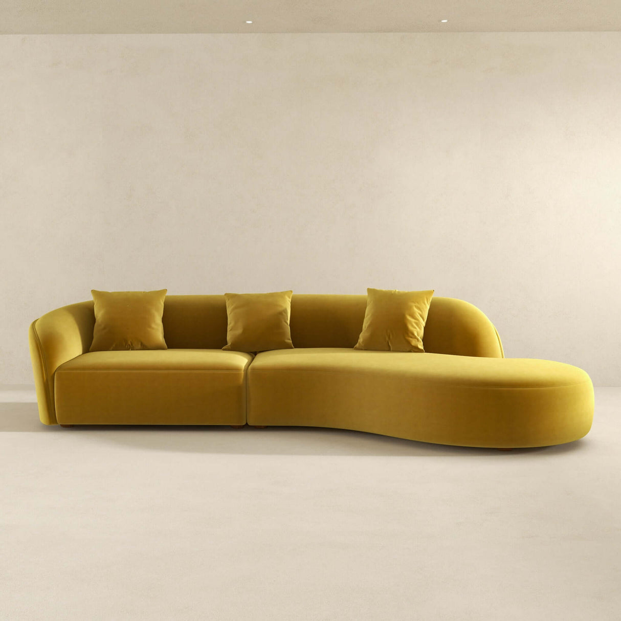 Elijah Japandi Style Curvy Sectional Sofa 126" / Dark Yellow Velvet - AFC00580 - Luna Furniture