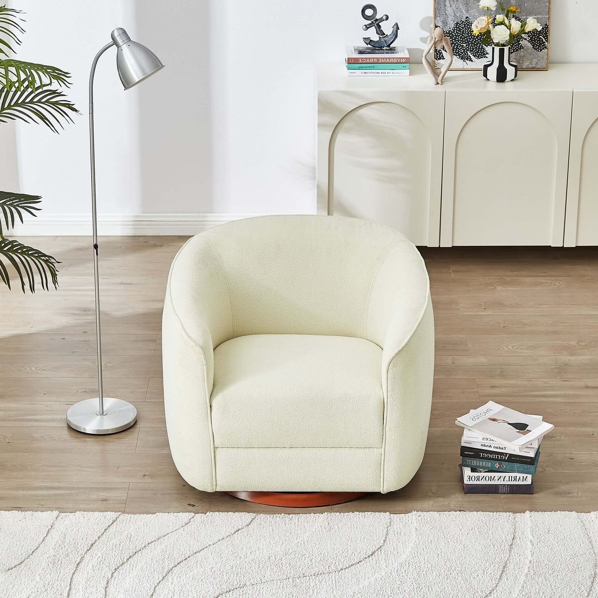 Elise Swivel Chair Cream Boucle - AFC01809 - Luna Furniture