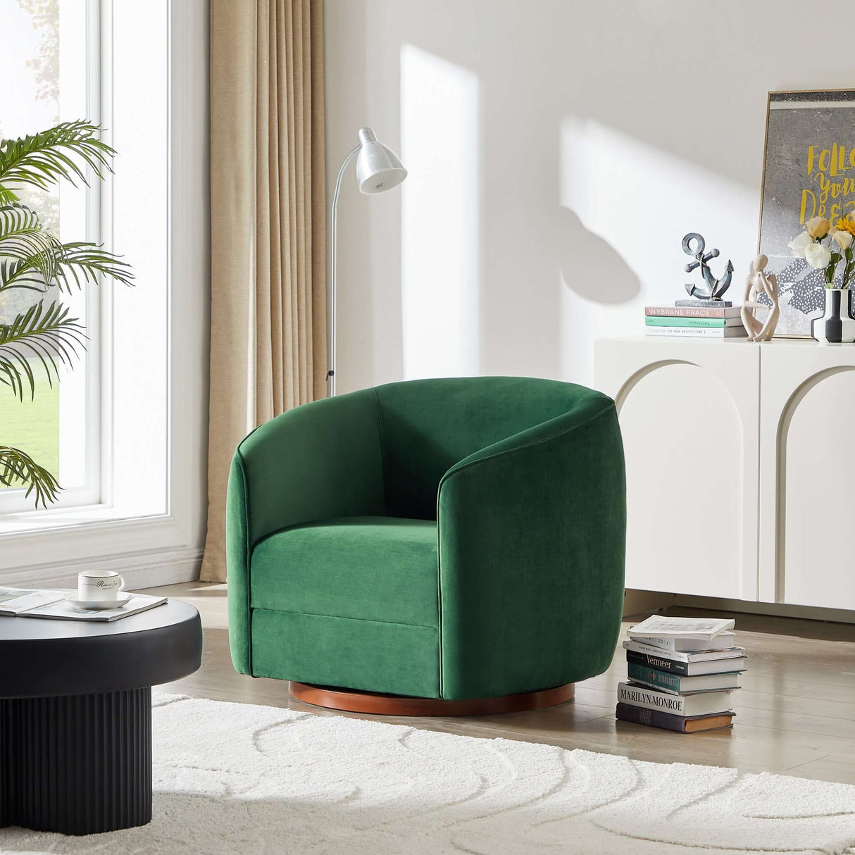 Elise Swivel Chair Dark Green Velvet - AFC01810 - Luna Furniture