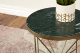 Eliska Green/Antique Gold Round Accent Table with Marble Top from Coaster - Luna Furniture