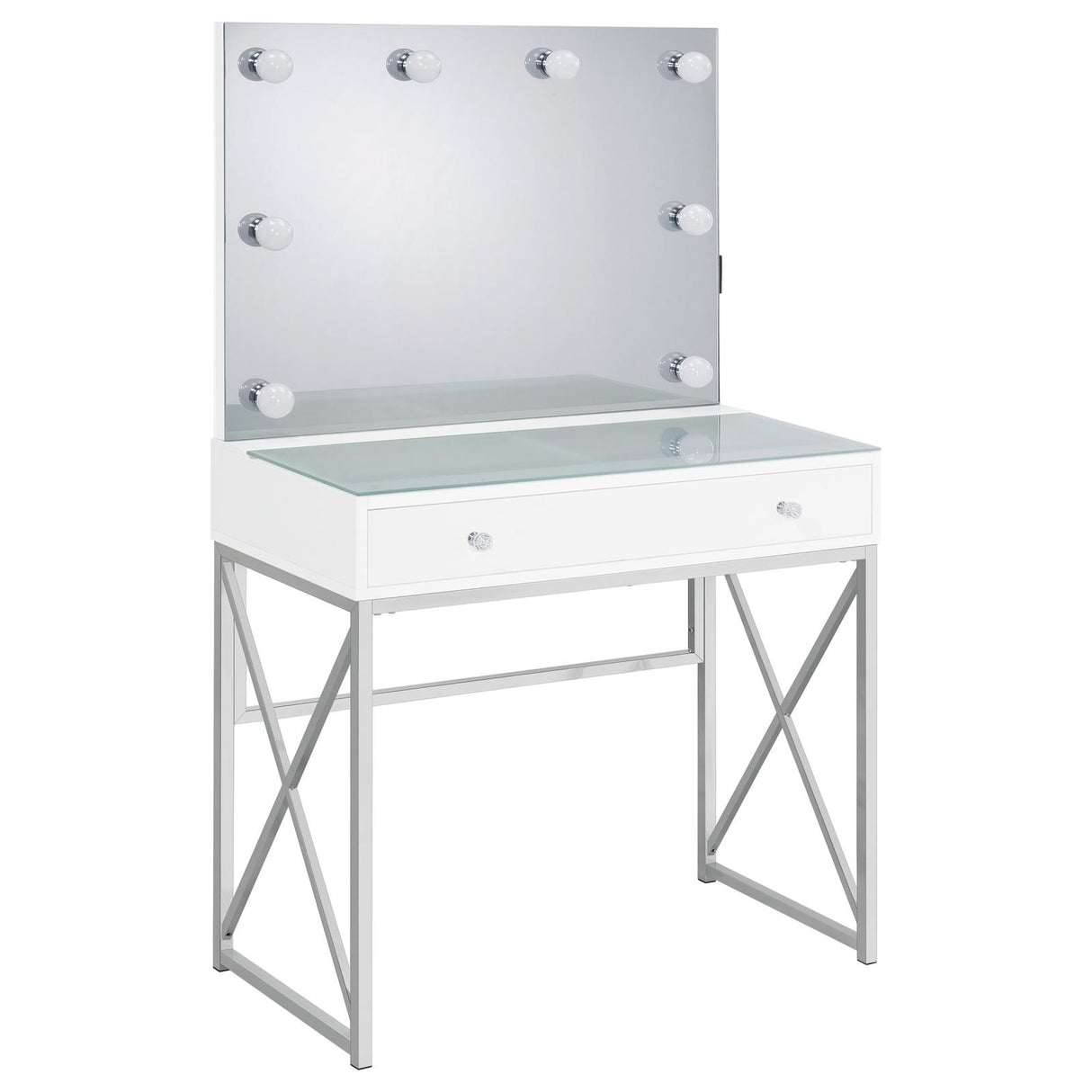 Eliza 2-piece Vanity Set with Hollywood Lighting White and Chrome - 936164 - Luna Furniture