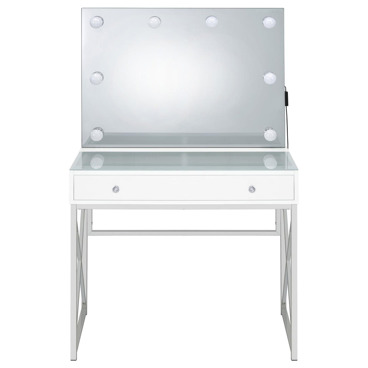 Eliza 2-piece Vanity Set with Hollywood Lighting White and Chrome - 936164 - Luna Furniture