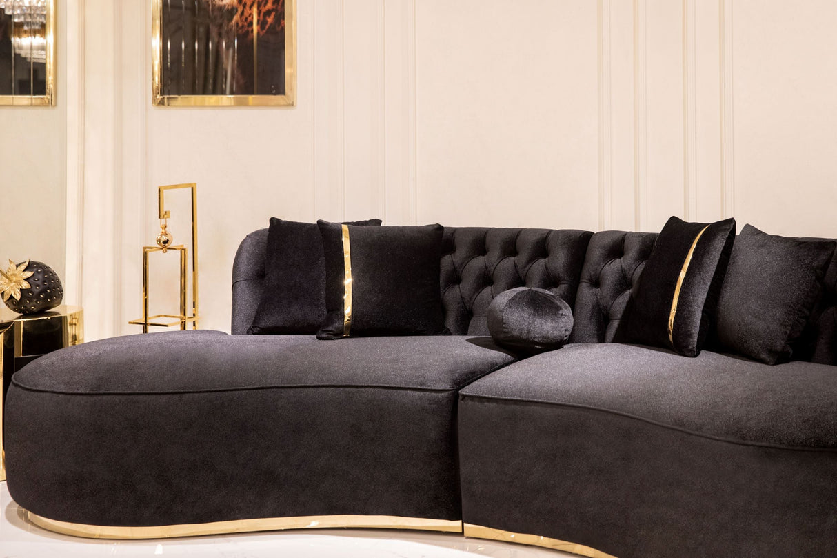 Ella Black Velvet Curved Sectional - ELLABLACK-SEC - Luna Furniture